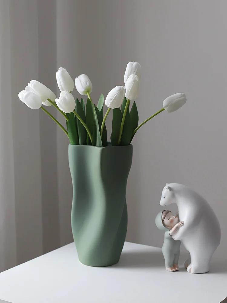 

Morandi high-end green ceramic vase ornaments table floral arrangement flowers niche design sense