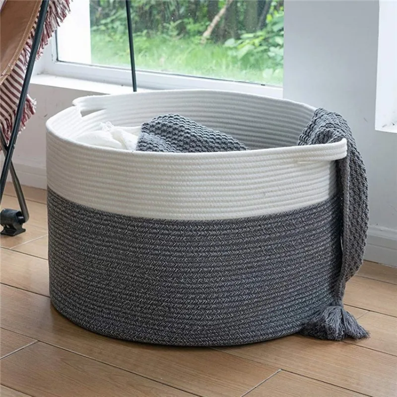 Cesto Portatutto In Corda Di Cotone Intrecciato – Grande 45x40cm, Per Coperte, Giocattoli E Biancheria – Con Manici, Lavabile - 3