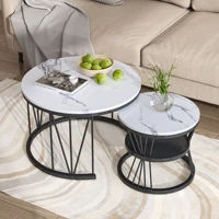 Ensemble de 2 tables basses rondes pour canapé, table d'appoint, structure en métal, noir, grande : 70 x 70 x 45 cm ; petite : 45 x 45 x 40 cm 3