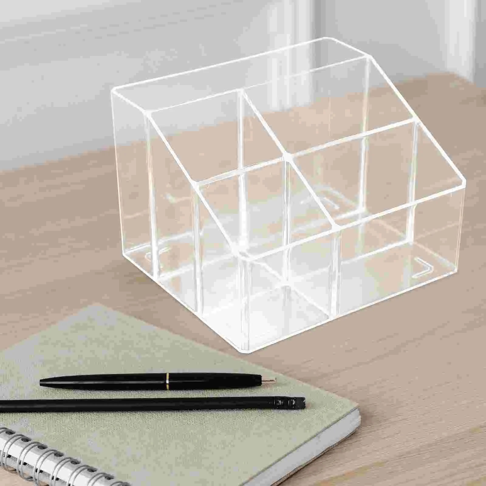 

Acrylic Storage Box Desktop Organizer Pen Holder Tabletop Compartment Stationary for Brush Decorative