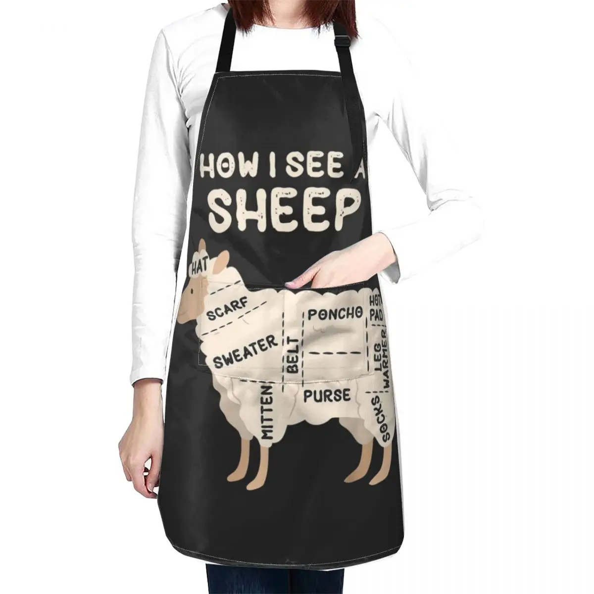 

How I See A Sheep Funny Sheep Lover Yarn Wool Knitting Gift Apron work gowns for women cleaning Kitchen Apron For Women
