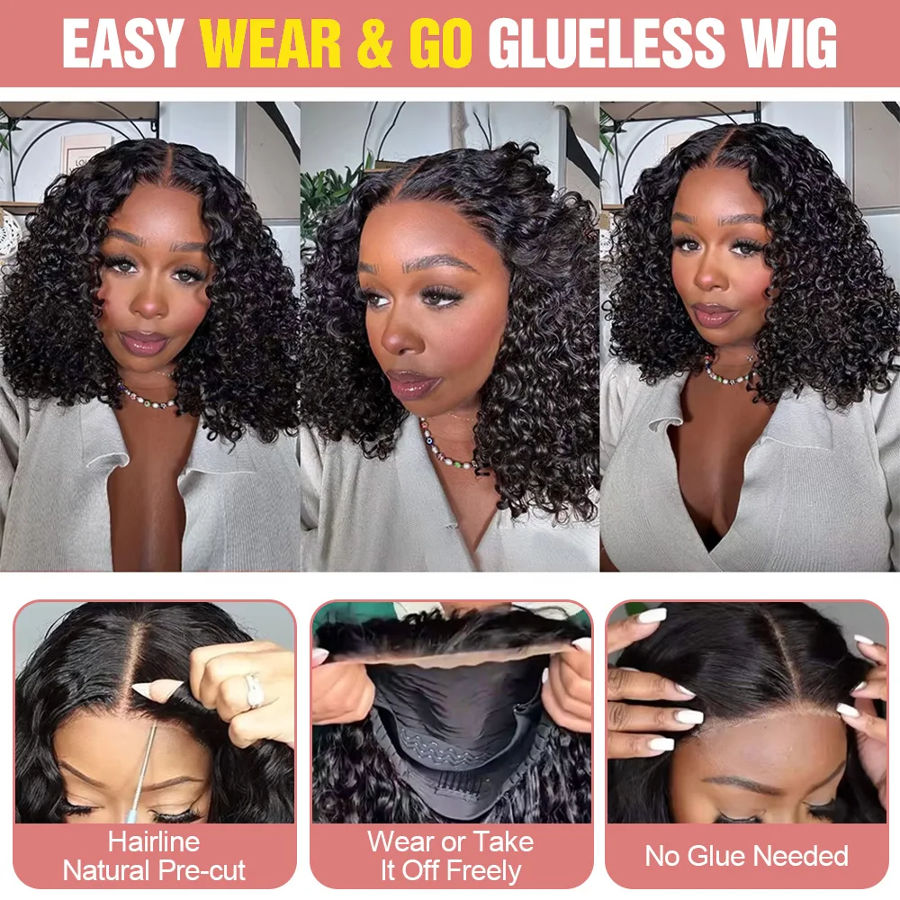 Short Curly Bob Wigs Human Hair 250% Glueless Brazilian Closure Frontal Wigs Without Glue Pre Cut Lace Wigs For Women On Sale 2