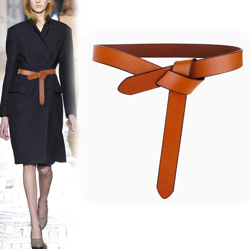 

Women's Leather Knotted Waistband Decoration Waist Cinching Dress Shirt Belt Fashionable Versatile Minimalist Waist Cover Black