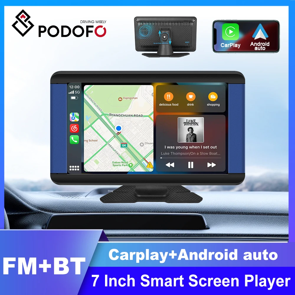 

Podofo 7inch Screen AirPlay Carplay MP5 Portable Smart Player Supports Android Auto Wireless CarPlay Support CVBS Camera