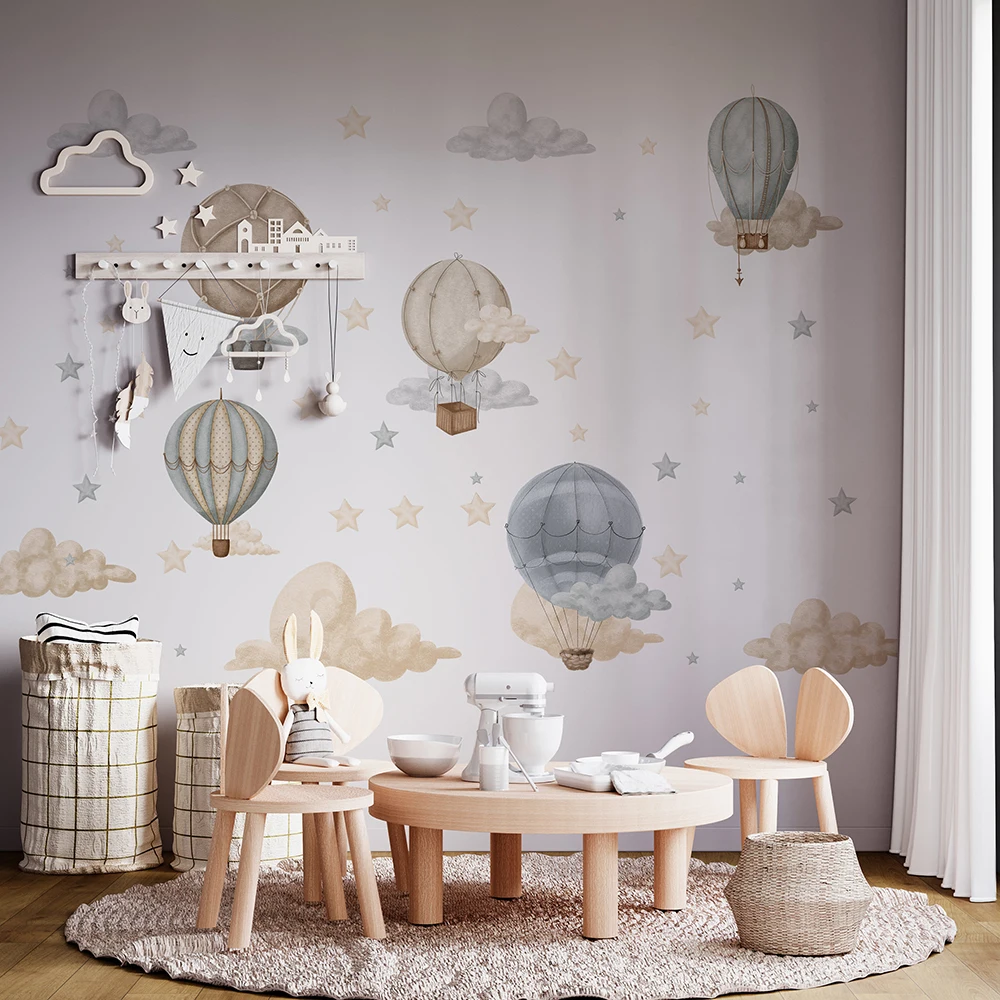 Large Hot Air Balloon Moon Star Cloud Wall Sticker Decal Baby Nusery Kids Children Playroom Bedroom Home Decor wall stickers,luminous wall stickers,vinyl decal stickers