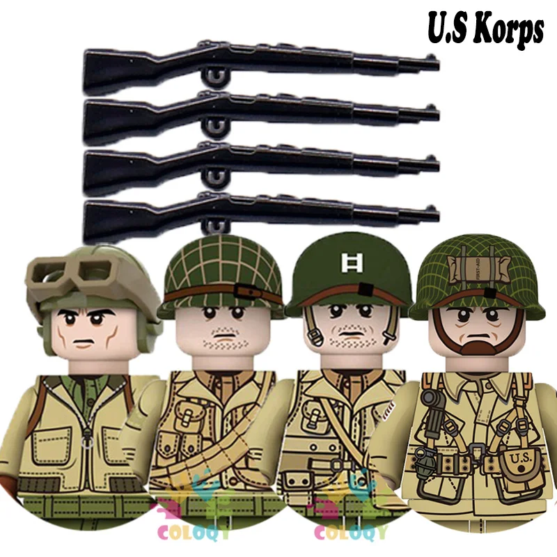 Kids Toys WW2 Building Blocks 4pcs/set US UK Soviet Soldiers Mini Action Figures Educational Toys For Kids Boys Christmas Gifts