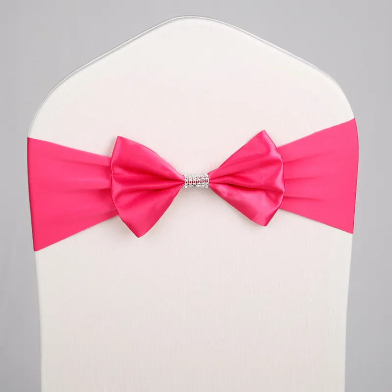 Description Picture 6 of item10pcs/50pcs Wedding Satin Chair Sashes Elastic Stretch Chair Band Tie Hotel Birthday Party Wedding Decoration Spandex Chair Bow