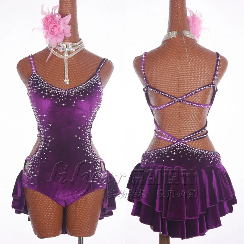 

Latin dance Dress Latin Dance Costume New Velvet Tie Purple Dress Sets Purple Dance Clothes Women