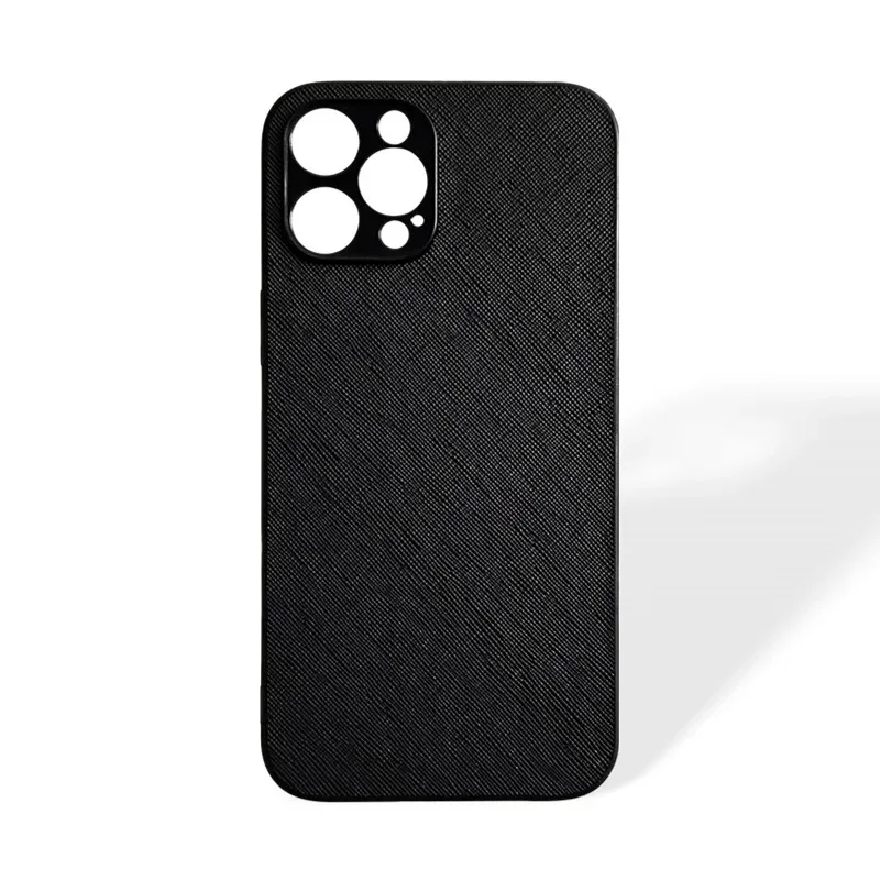 Minimalist TPU Lens Protection Leather Phone Case for Iphone 12 13 14 15 Pro Max Ultra-thin Hand Feel Business Crosshatch Design