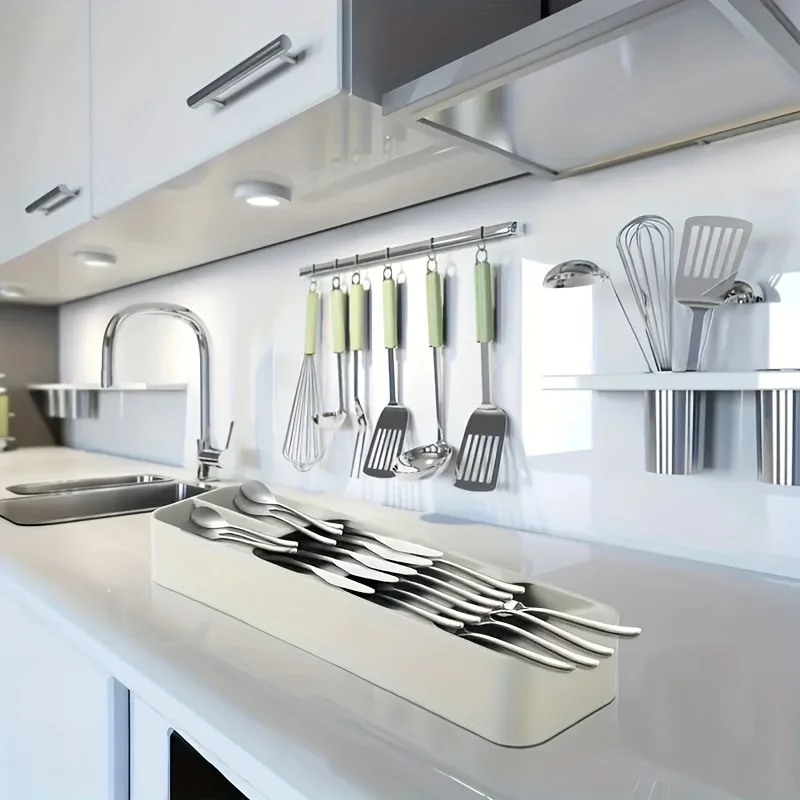 Kitchen Utensil Holder Cutlery Storage Tray Knife Holder Spoon Forks Tableware Organizer Container Box For Knives Block Rack