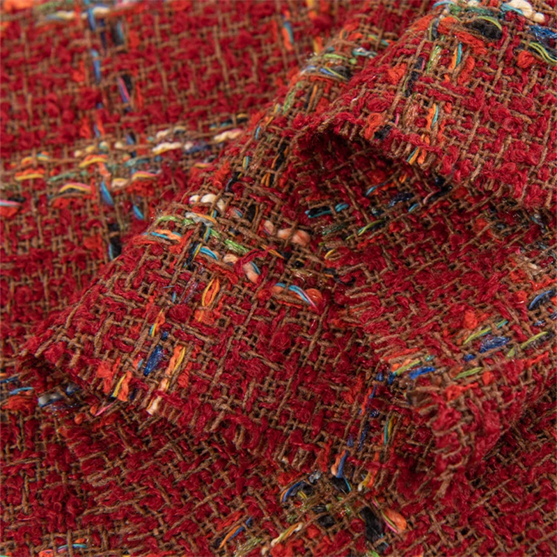Vintage Plaid High-end Coarse Woolen Fabric Handmade DIY Jacket Skirt Clothing Bag Autumn and Winter Thin Tweed Fabric