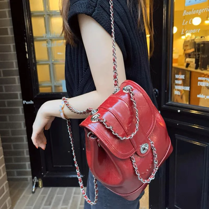 

Korea Style Bag For Women 2023 Fashion Small Backpack Lady Leisure PU Leather Chain Designer Daily Bolsos Mujeres Travel Bagpack