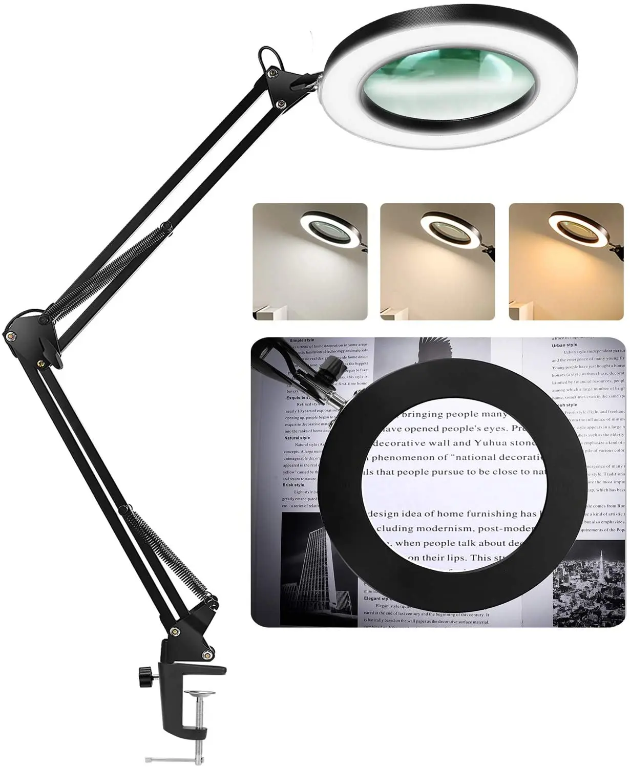 Magnifying Glass with Light and Stand LED Desk Lamp Adjustable Arm