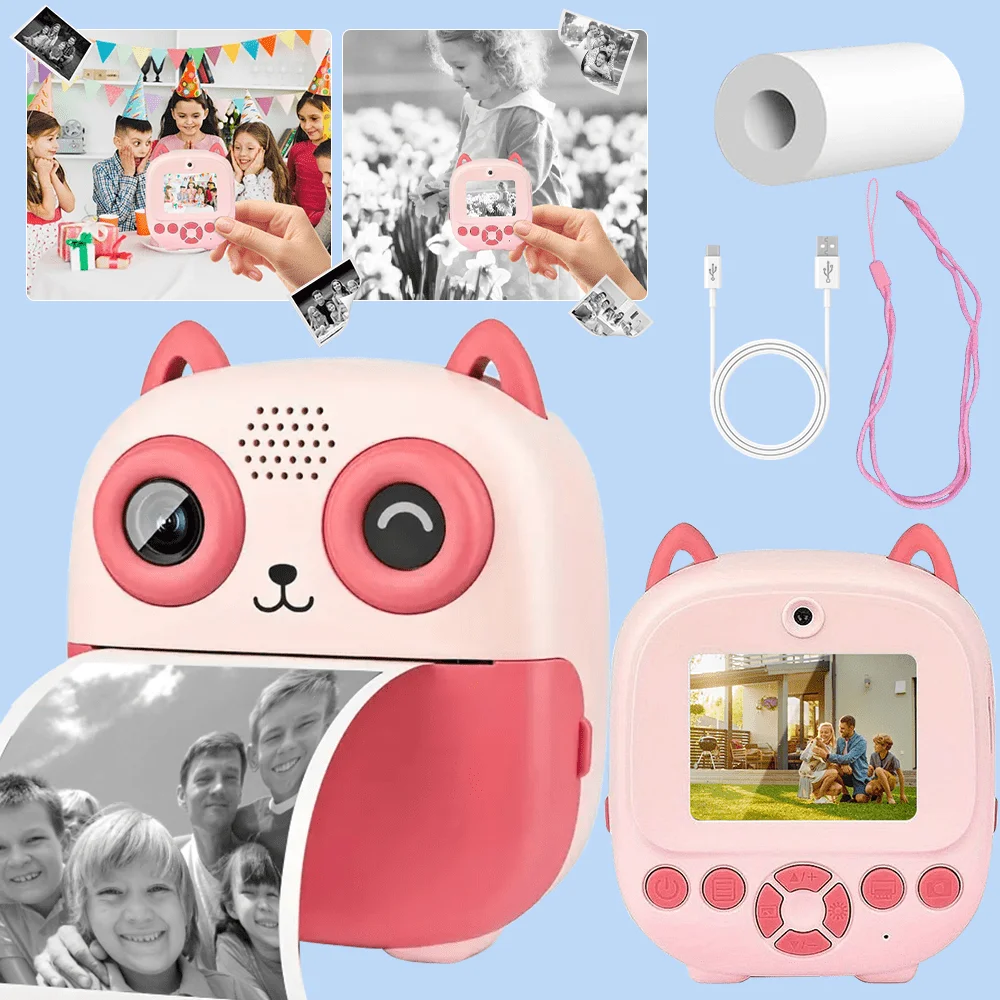 [Mini Instant Camera] Mini Thermal Printing Camera | 1080P HD, Rolls Print Paper, 1200mAh Battery, Video Recording