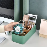 One Desktop Storage Box, A Bamboo and Wood Cosmetic Storage Basket, Is Suitable for The Living Room and Coffee Table. 2