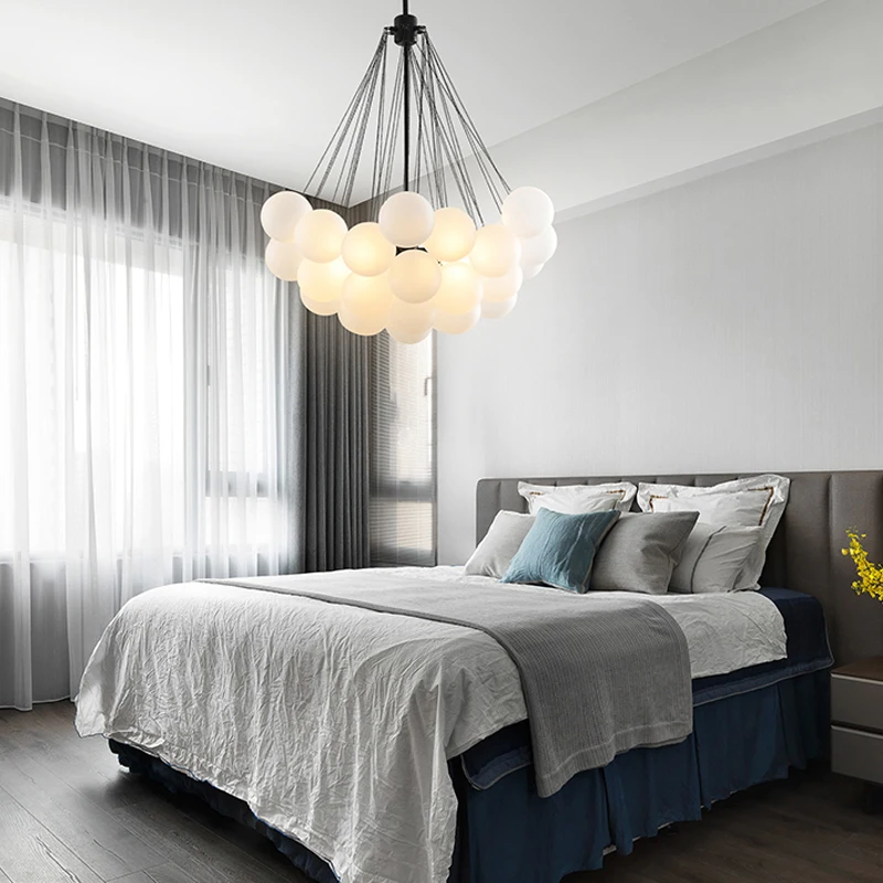 Nordic Frosted Glass Ball Chandelier for Dining Living Room Decoration Gold Black Bubble LED Pendant Lights Hanging Lamp 6