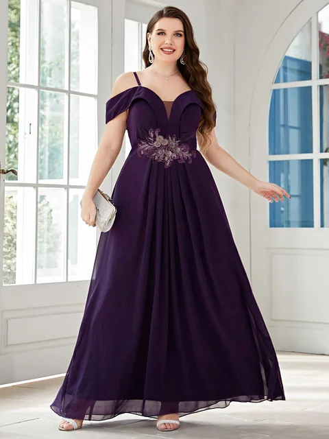 Phoenix Un Hombro Gasa Y Encaje Vestido De Dama De Honor Orquídea Tallas Grandes