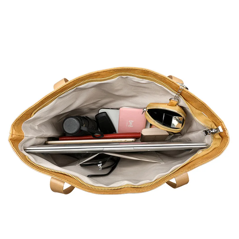 PVC Kraft Paper Tote Bag with Matching Purse,Large Capacity Hobo Shoulder Bag,Women Casual Shopping Letters Top Handle Handbag