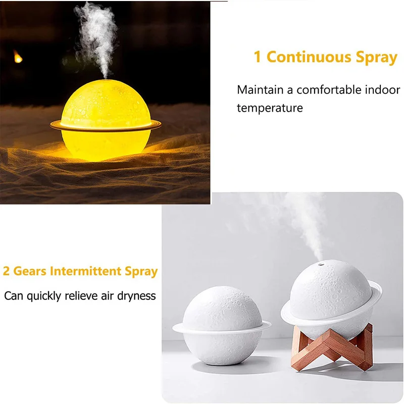 200Ml Round Planet Colorful Cold Mist Large Portable Mini Wood Stand Usb Desktop Moon Lamp Humidifier With 3 Colors Night Light