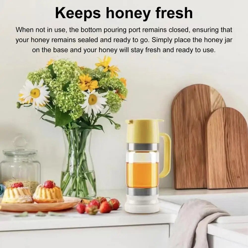 Glass Bottle Honey Syrup Dispenser Food Grade BPA Free Leakproof Glass Honey Dispenser Pot Syrup Storage Bottle with Handle
