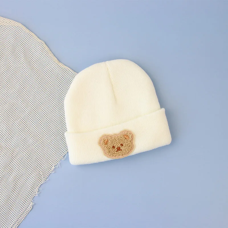 Cute Cartoon Bear Baby Beanie Hat Soft Winter Warm Newborn Boys Girls Caps Bonnet Solid Infant Toddler Kids Knitted Hat