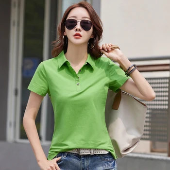 Summer New In Polo Shirt Short Sleeve Cotton Plus Size  Basic T- Shirt Women Button Casual Office Lady Formal Women Tops 2024