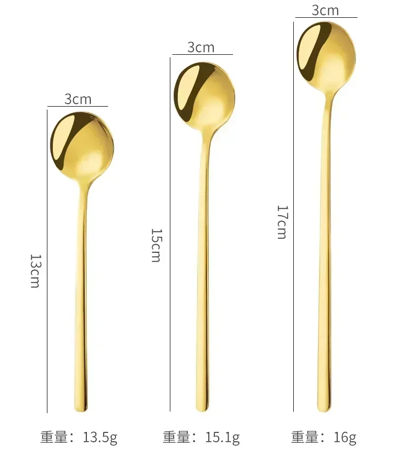 Long Handle Spoons Stainless Steel Golden Coffee Spoon Dessert Ice Cream Spoon Mixing Spoon Kitchen Dinnerware