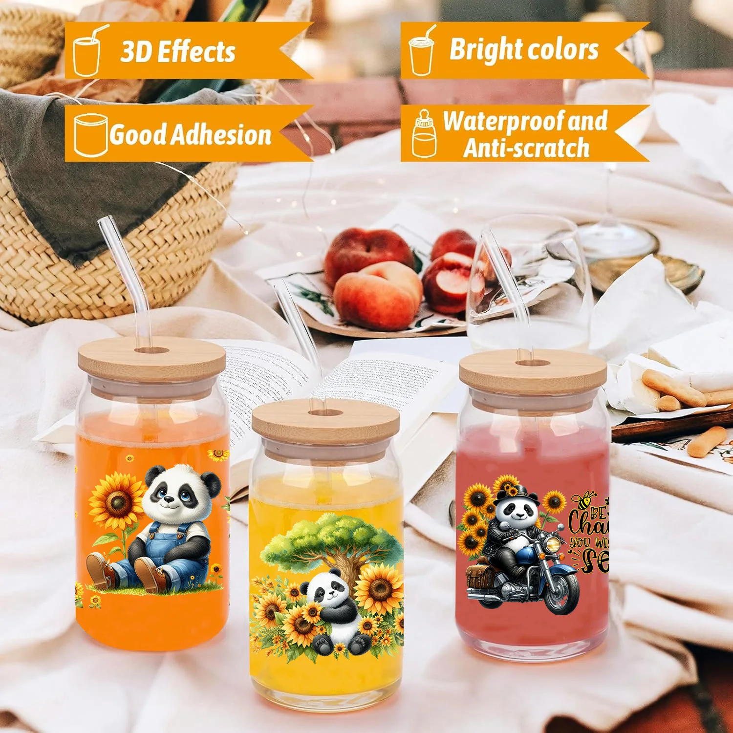 Cute Panda Stickers Series easy peel waterproof DIY Decals Retro Beauty 3D transfers uvdtf crystal sticker 16oz uv dtf cup wraps