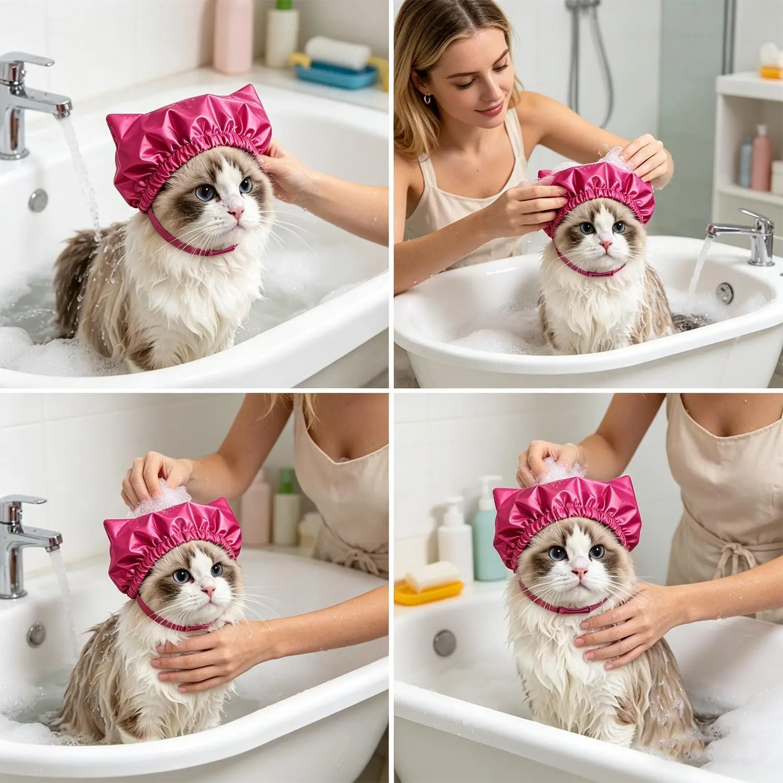 목욕용 고양이 귀덮개 방수 재사용 가능 조절 가능한 스트랩 새끼 고양이와 강아지를 위한 고양이 목욕 모자 홈 살롱 그루밍 수영용