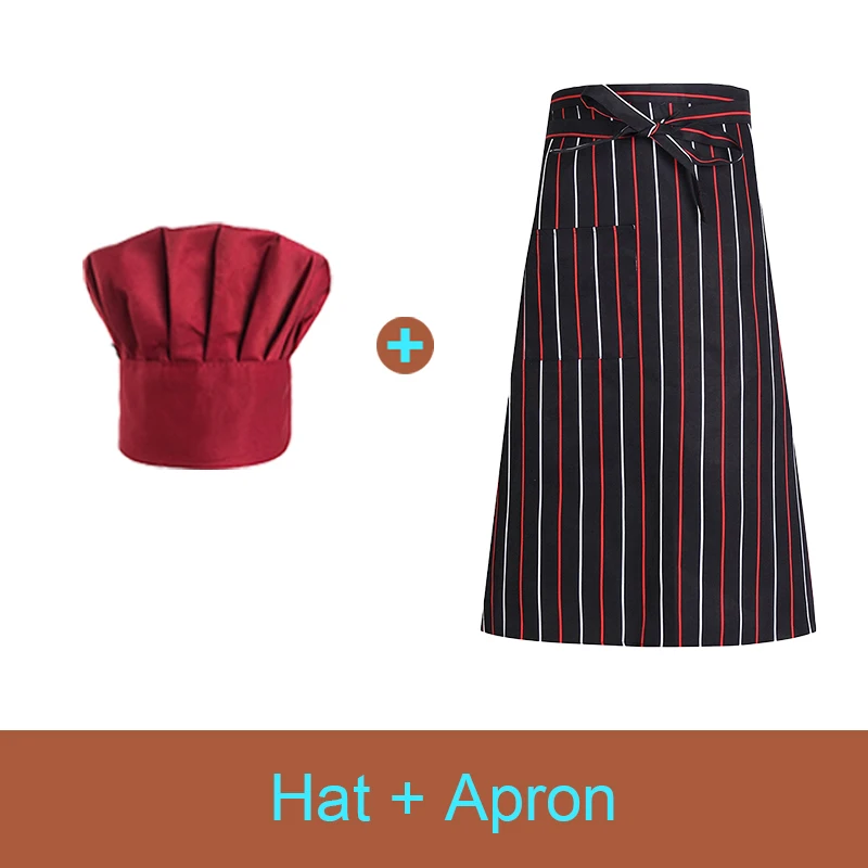 Set Cooking Apron Catering Cap Hotel Chef Pinafore Man Restaurant Kitchen Cook Work Apron Bakery Cafe Woman Waiter Hat