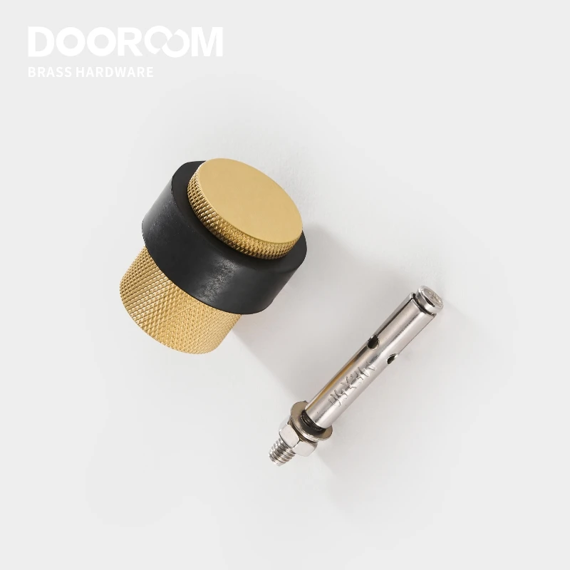 Dooroom Knurled Brass Rubber Door Stops Bathroom Heavy Duty Floor Mount Bumper Non-magnetic
