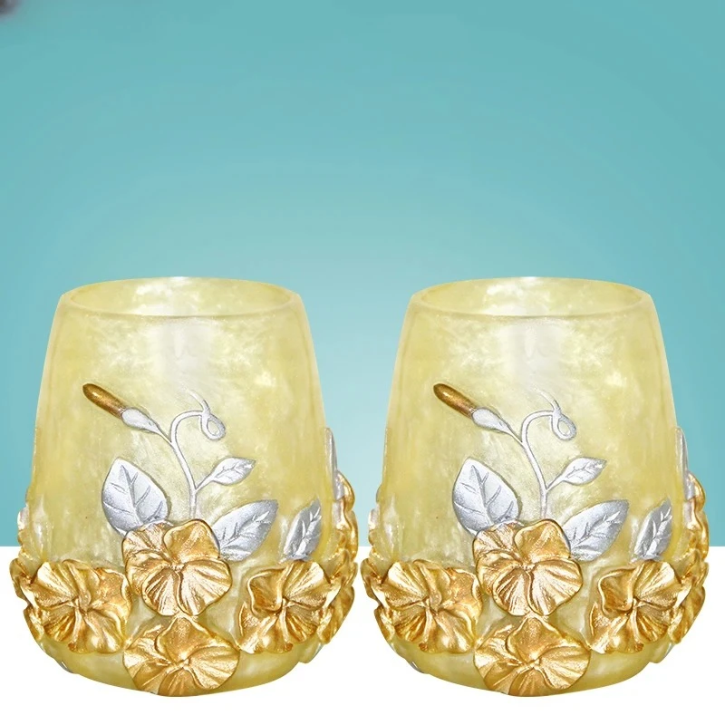 Mundspülbecher mit Blumenmuster aus Harz, kreative Zahnbürstenhalter für Zuhause und Badezimmerregale_voghion.com