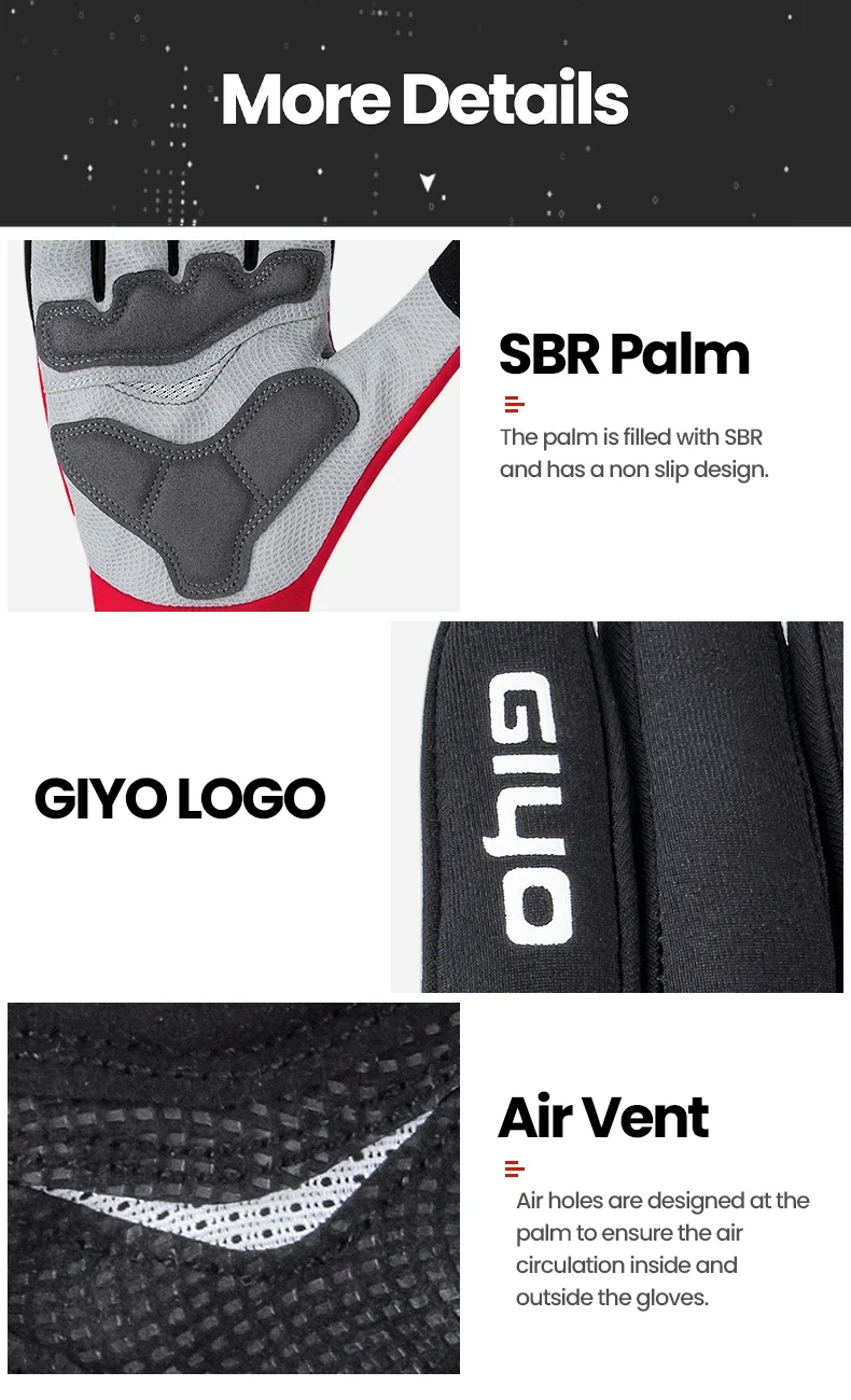 GIYO Fahrrad-Winterhandschuhe MTB Rennrad Verdickte Warme Touchscreen-Vollfingerhandschuhe Radsport Outdoor-Sport Thermo-Handschuhe – Detail 8