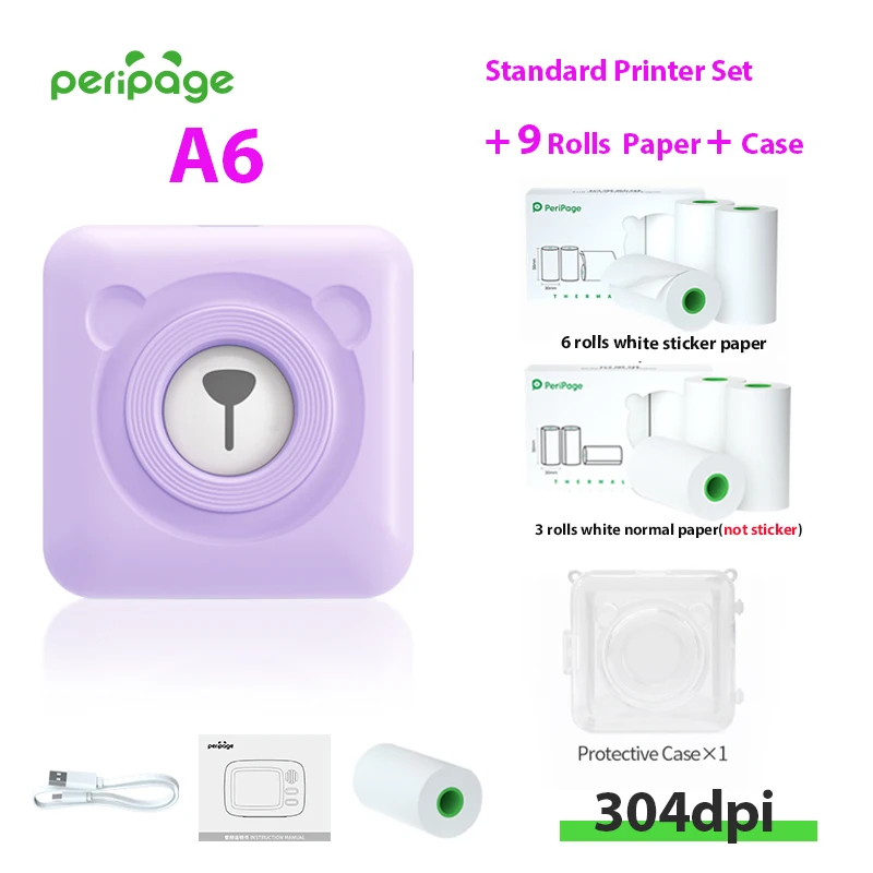 New Arrival 304dpi Mini Pocket Printer Peripage A6 Thermal Photo Printer Color Green Purple Mobile Phone Android IOS Regalo Gift
