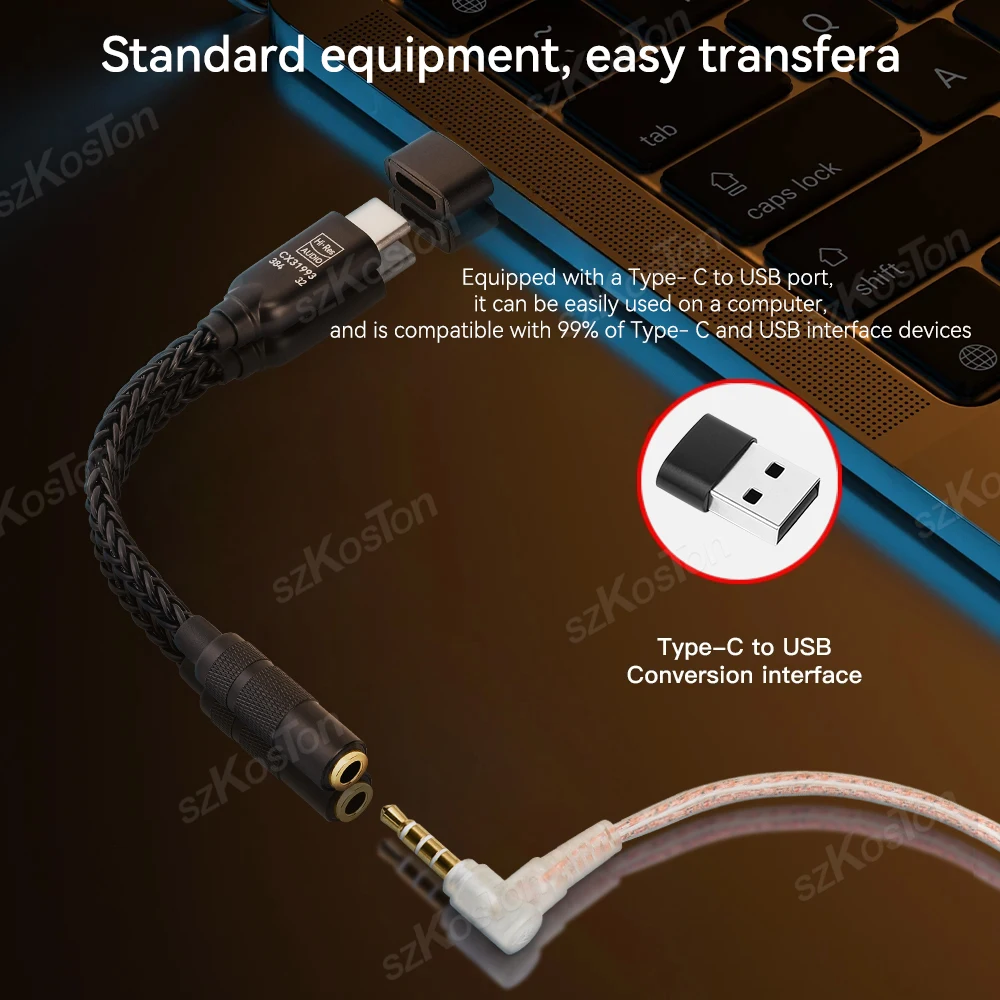 Kopfhörerverstärker CX31993 MAX97220 Dual Chip DAC HiFi Audio Verstärker IEM AMP Decoder USB C auf 3,5 mm Port mit USB A Adapter – Detail 5