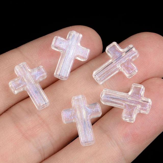 10Pcs 30 Styles Acrylic Cross Heart Flower White Clear Beads Pendant Loose  Spacer Beads for Jewelry