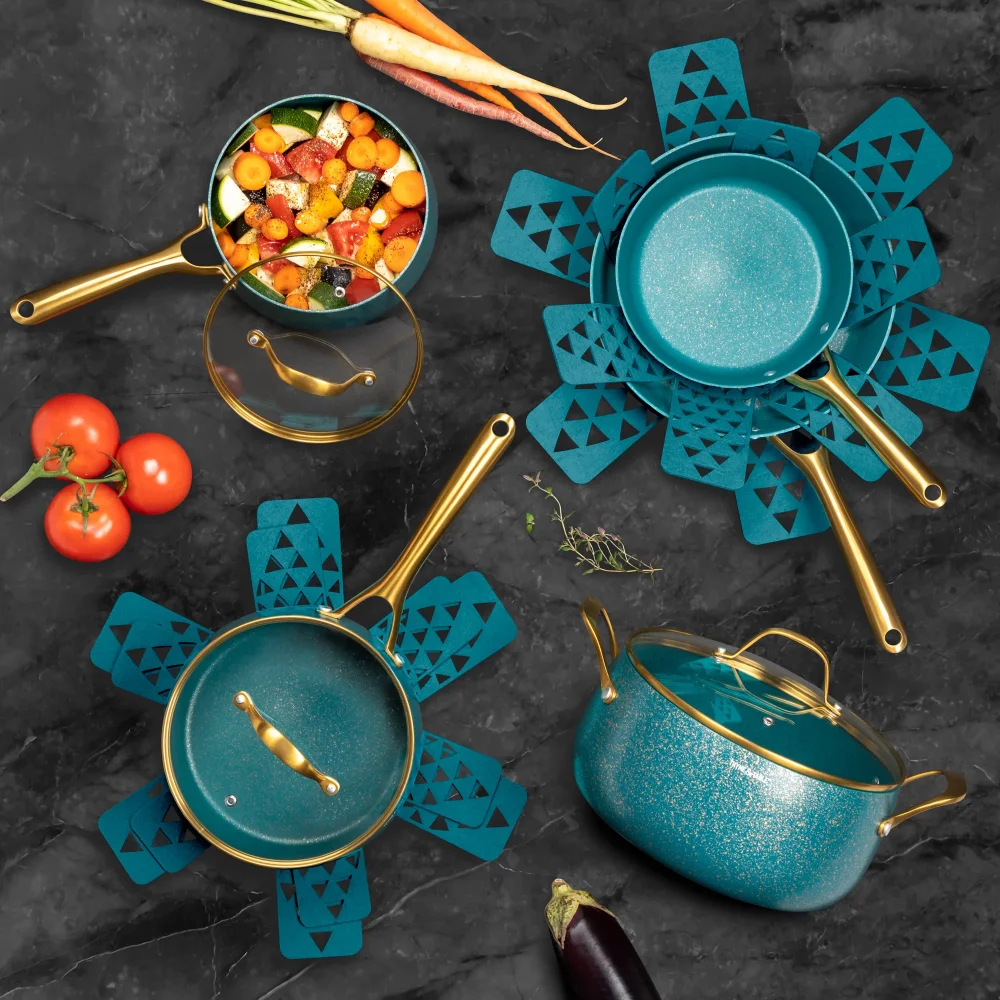 Thyme & Table Nonstick Willow Cookware, 12-Piece Set, Peacock Blue non  stick cooking pot set