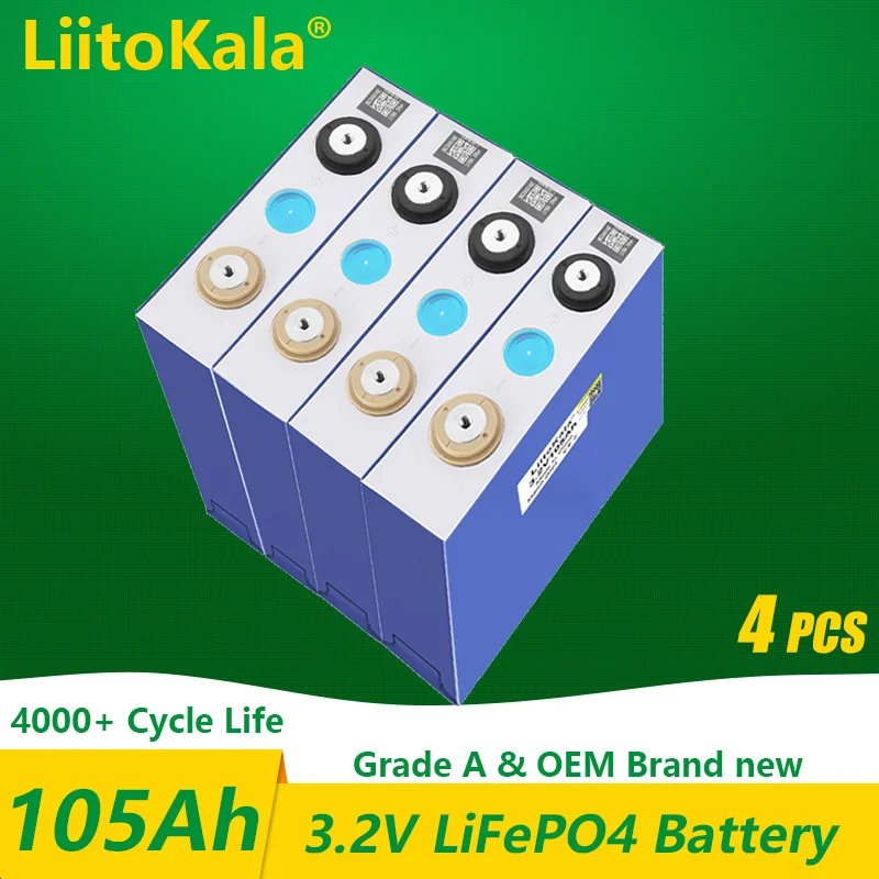 

1-4PCS LiitoKala 3.2V 100Ah 105AH LiFePO4 rechargeable battery DIY12V 24V is suitable for golf cart and boat solar system