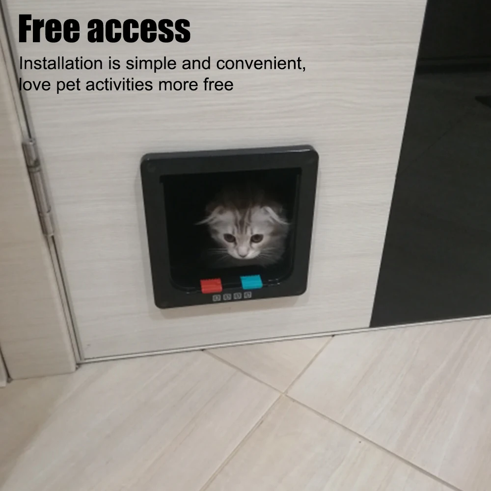 Dog Cat Flap Door With 4 Way Lock Security Flap Door For Dog Cat Kitten Puppy Safety Gate ABS Plastic Small Pet Supplies