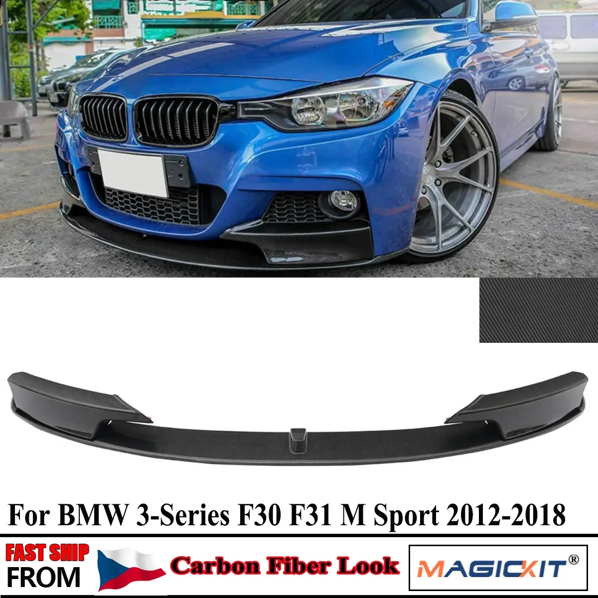 Magickit Sport-Performance Spoiler Anteriore Splitter Nero Opaco Labbro Per Bmw F30 F31 M Sport
