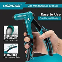 Libraton One-Handed Rivet Gun, Pop Rivet Gun Set, Professional Hand Riveter, Manual Riveting Tool with 200 Rivets for Metal 2