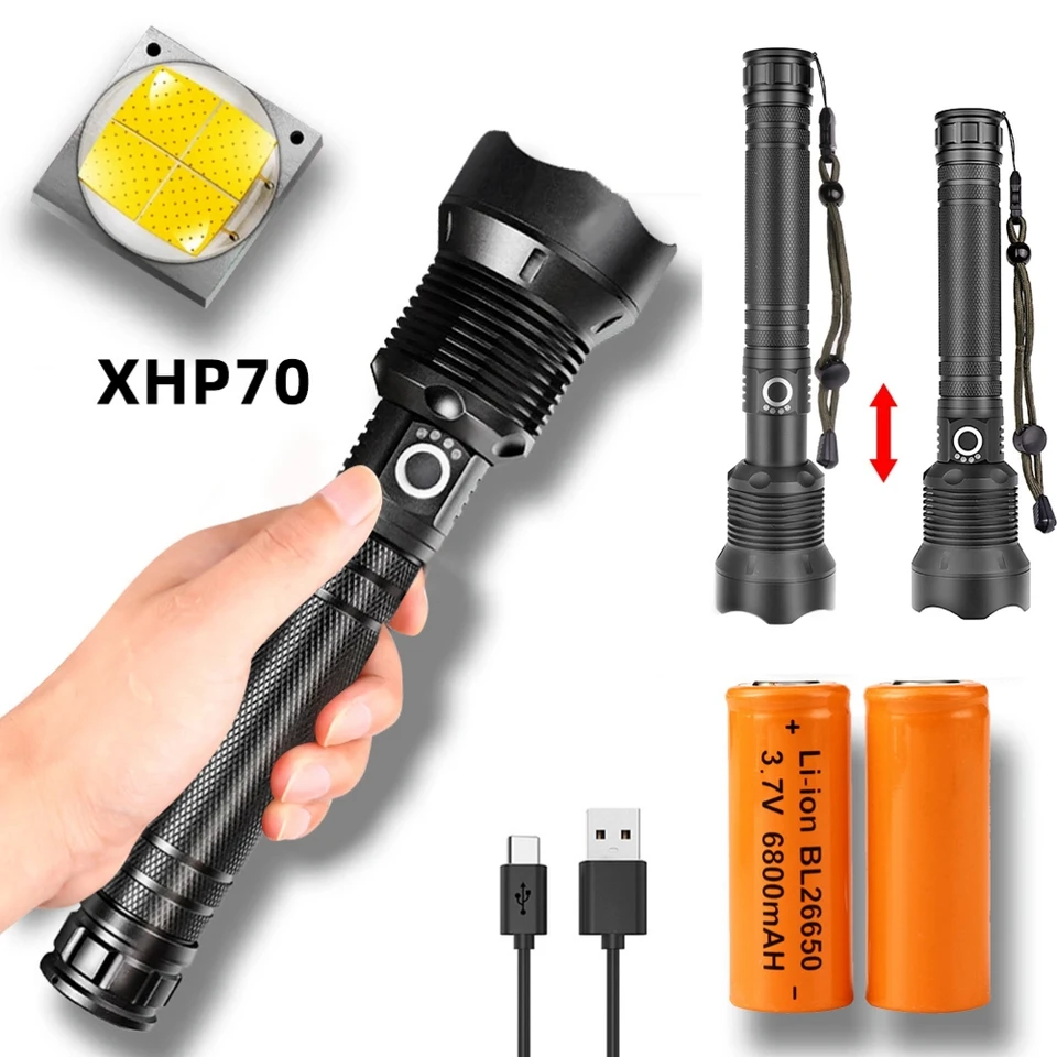 XHP70 LED Flashlight USB Rechargeable Flash Light ZLED Flashlight