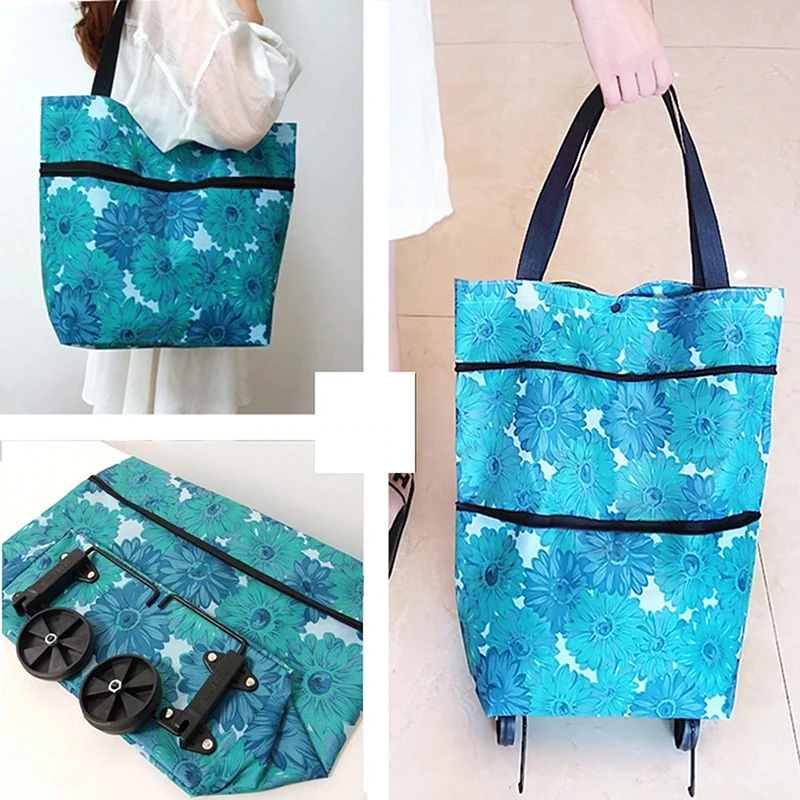Foldable Shopping Trolley Bag With Wheels Large Reusable Cloth Hand Tote Bolsas Eco Fabric Supermarket Grocery Pull Cart Bag 2