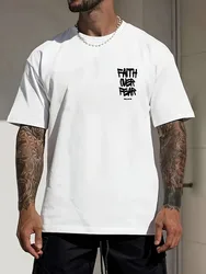 Men's Summer 3D Printed Casual Fashionable Quick - Dry Faith Over Fear Letter Print Sports Shirt - 140 (4)