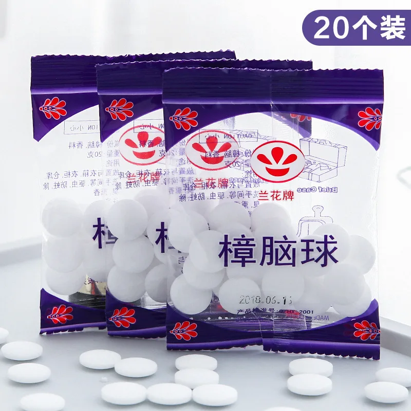 20 Packs Wardrobe Odor Removal Insect-resistant Moth-proofing Natural Camphor Ball Drawer Deodorizer Mothball Naphthalene