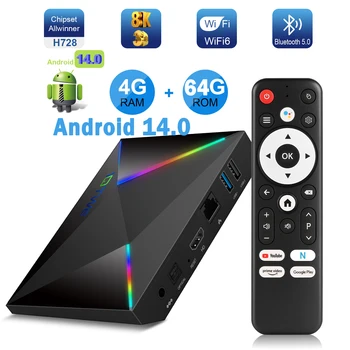 Nuova Smart TV BOX Android 14.0 WIFI6 64GB 4GB HDMI Lettore multimediale Netzwerk Octa Core Buletooth 5.0 1