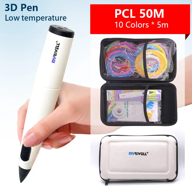 Myriwell 저온 3D 펜 세트에는 대형 3D 펜 케이스와 PCL 필라멘트, 안전한 3D 펜, 새해 선물이 포함되어 있습니다..