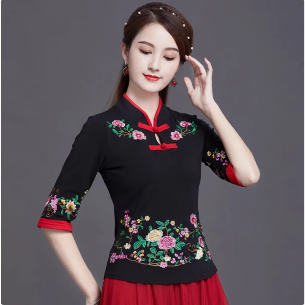 Chinese Shirt Traditional Chinese Clothing for Women Tops Fashion Clothes Vintage Summer Ethnic Style Embroidery Cotton Harajuku