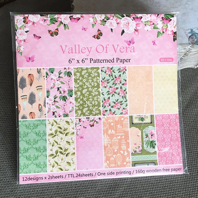 24Sheets/Set Vintage Flower Material Ppaper DIY Scrapbooking Journal Base Collage Photo Props Gift Wrapping Decoration Paper