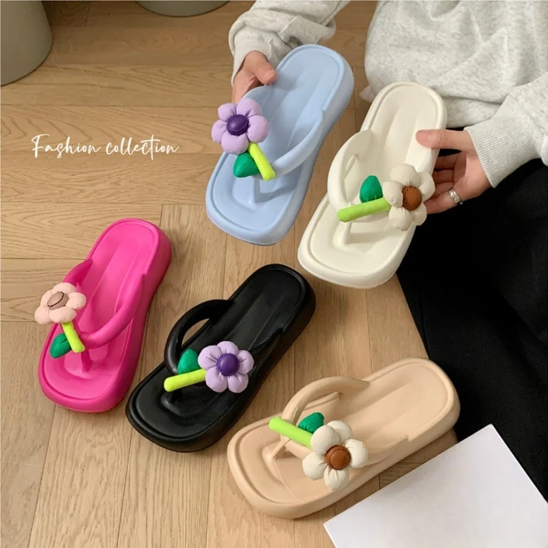 2024 Women Fashion Flower Slippers Females Indoor Non-slip Sandals Adult Concise Solid Color Slides Girls Outdoor EVA Flip Flops 4
